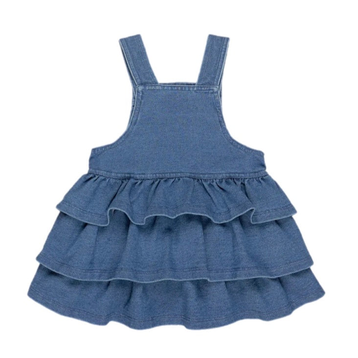 Hux Baby Huxbear Knit Denim Frill Overall Dress Denim Blue
