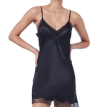 Ginia Silk Skylar Lace Chemise Black