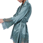 Ginia Silk Lace Robe Moss
