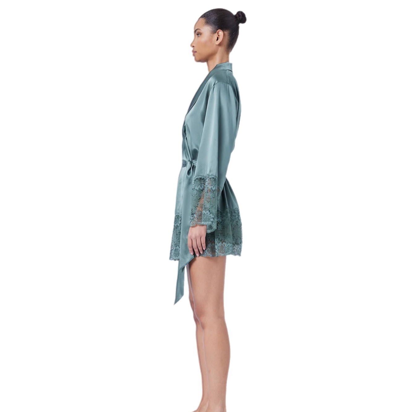 Ginia Silk Lace Robe Moss