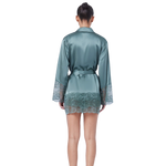 Ginia Silk Lace Robe Moss
