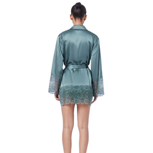 Ginia Silk Lace Robe Moss