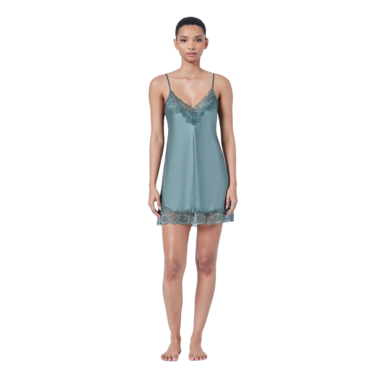 Ginia Silk Lace Chemise Moss