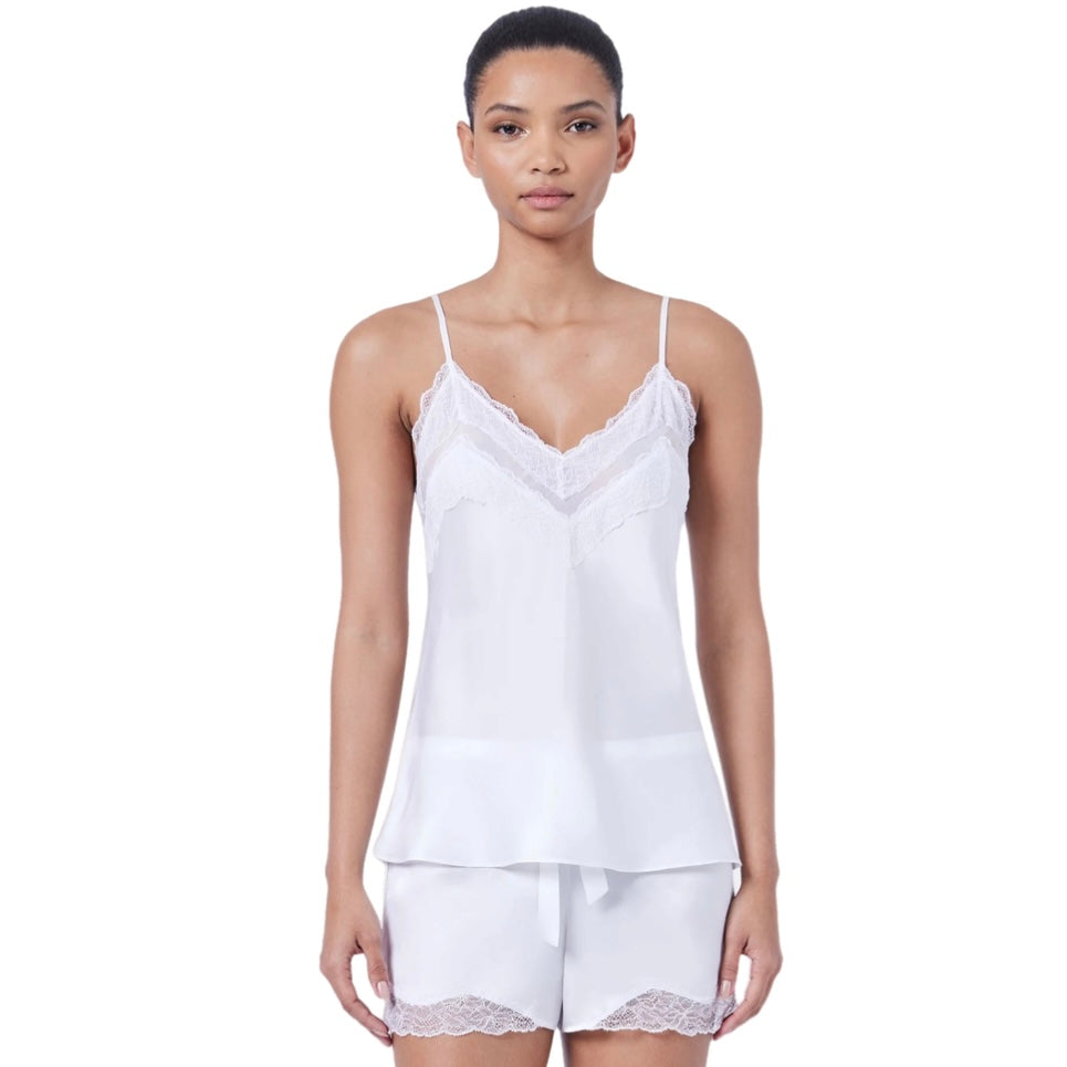 Ginia Silk Skylar Cami and Short Set White