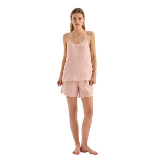 Gingerlilly Sofia Pink White Linen Cami and Short Set