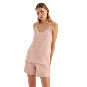 Gingerlilly Sofia Pink White Linen Cami and Short Set