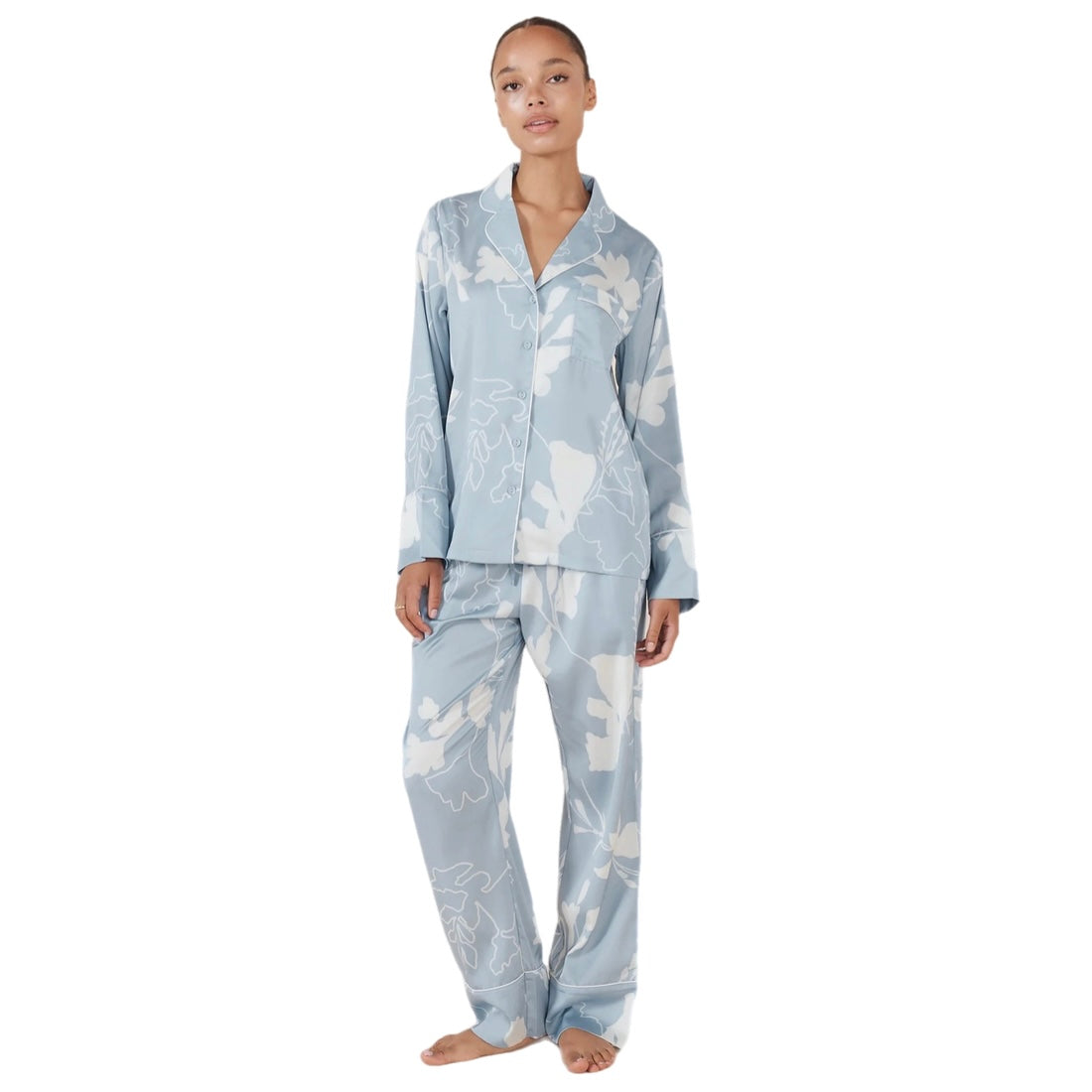 Gingerlilly Elina Botanical Silky Satin PJ set Blue