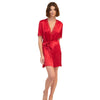 Ginia Silk Short Wrap Gown with Lace Trim Ruby