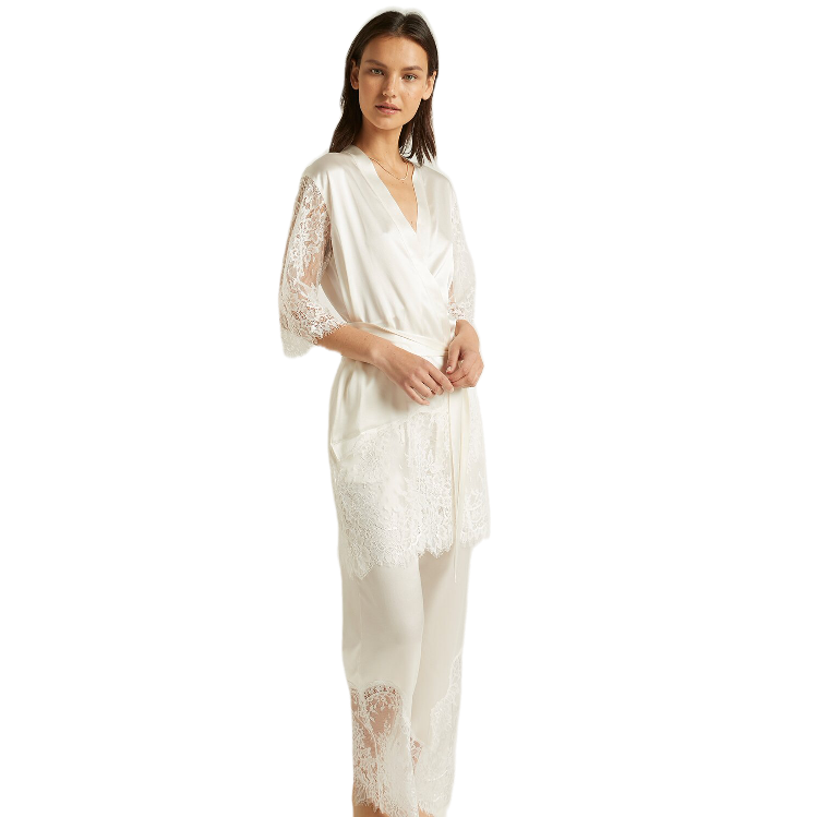 Ginia Ivory Silk Blaise Pant with Lace
