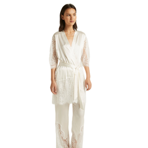Ginia Ivory Silk Blaise Pant with Lace